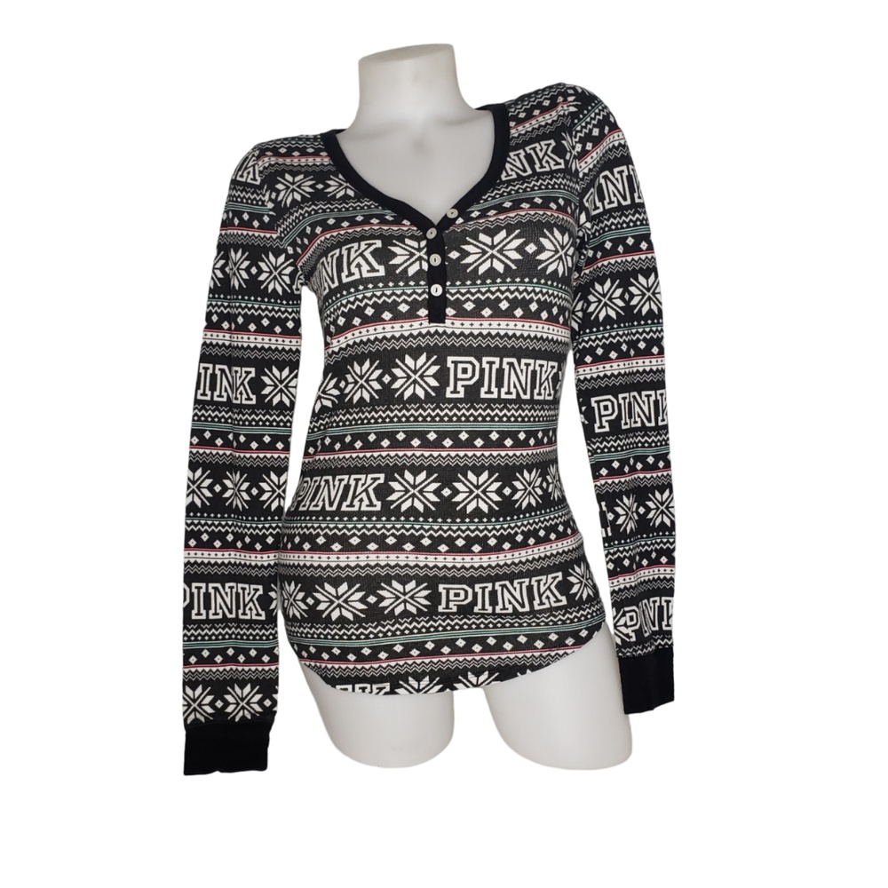 VICTORIAS SECRET PINK Fair Isle Thermal Shirt Size Medium